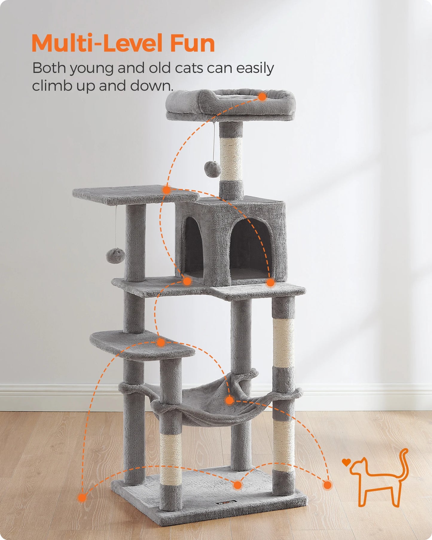 Feandrea Cat Tree, 56.3-Inch Cat Tower for Indoor Cats,
