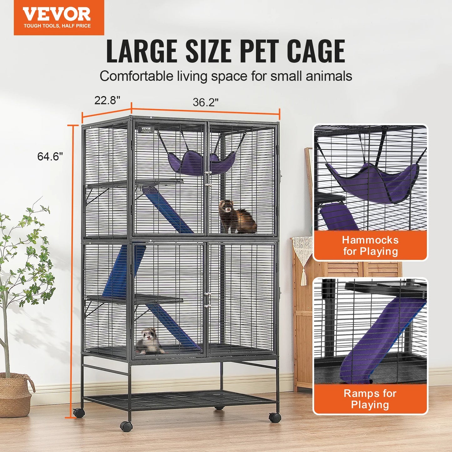 64.6" Rolling Metal Ferret Cage Large 4-Tier