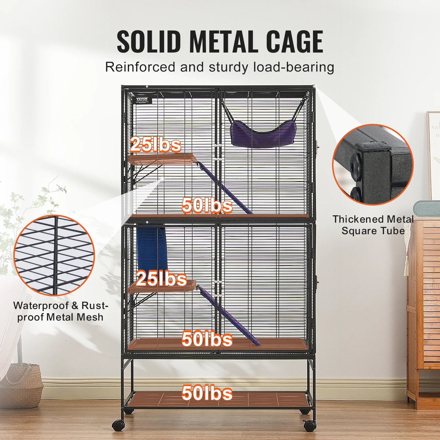 64.6" Rolling Metal Ferret Cage Large 4-Tier