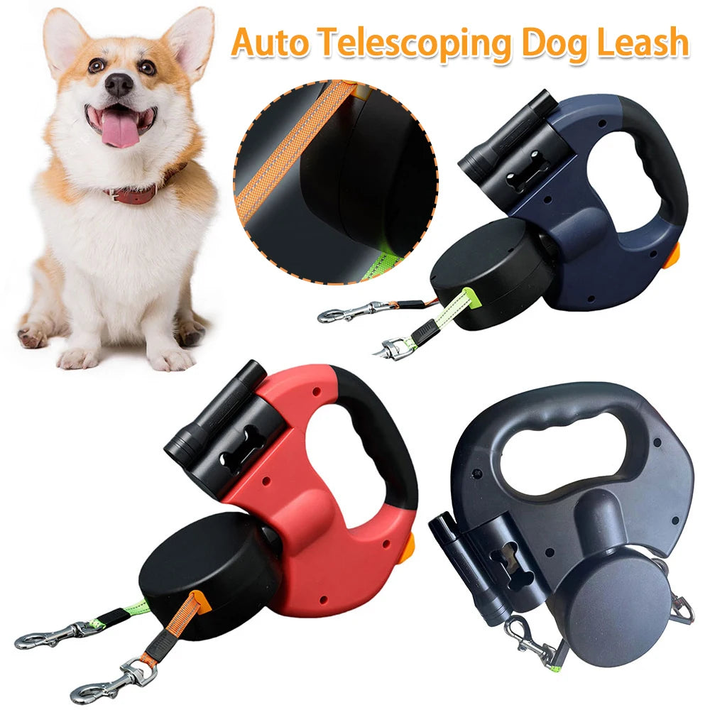 Double Headed Dog Leash Retractable Small Medium Dogs