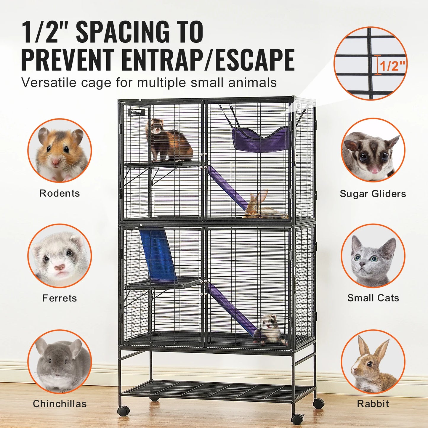 64.6" Rolling Metal Ferret Cage Large 4-Tier