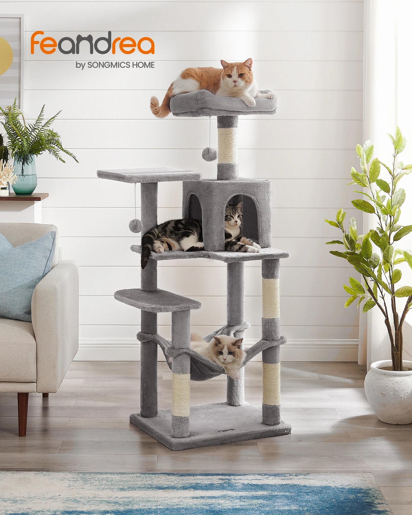 Feandrea Cat Tree, 56.3-Inch Cat Tower for Indoor Cats,