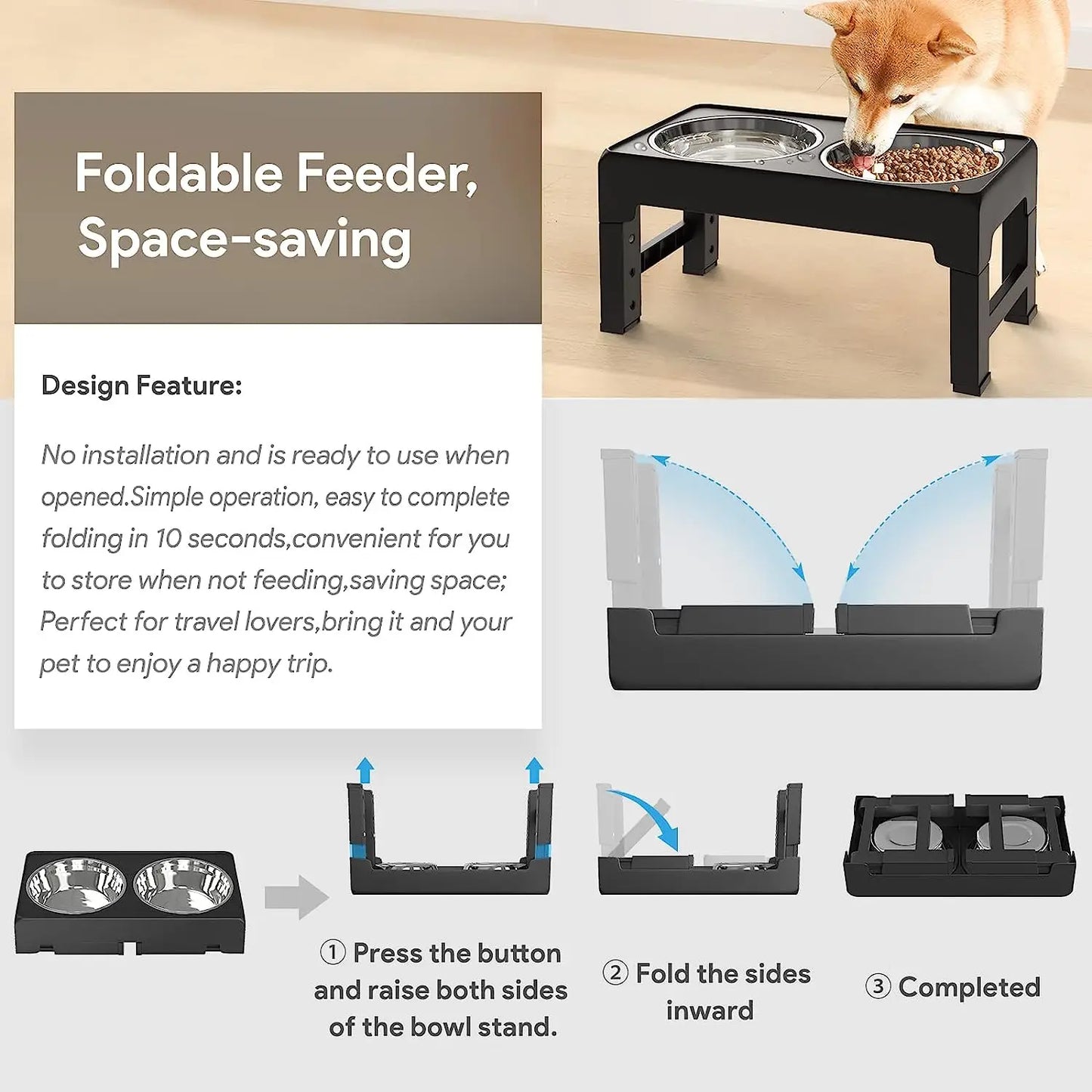 Raised Dog & Cat Bowls - Adjustable Heights