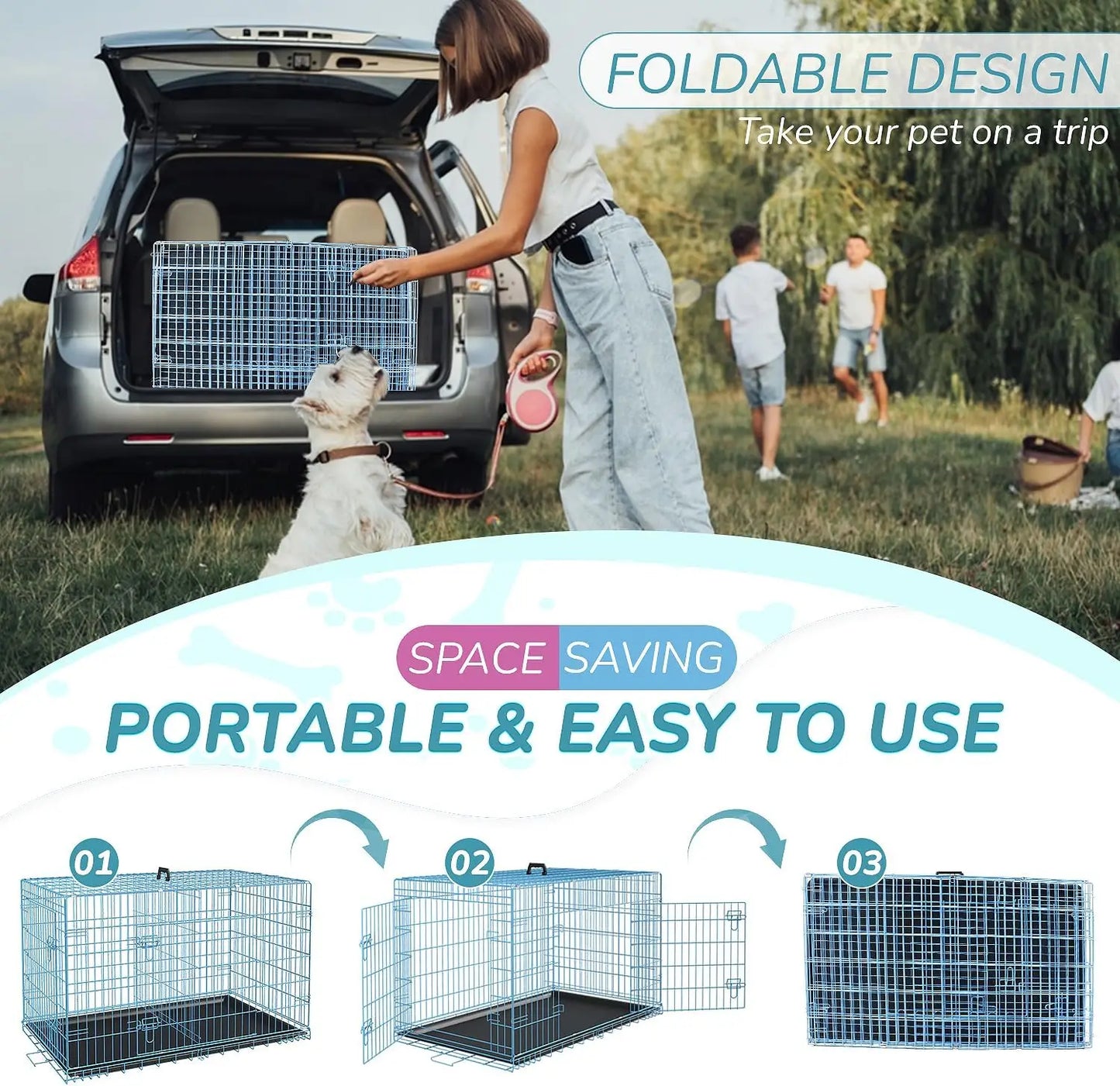 48 Inch Pets Dog Crate Double Door