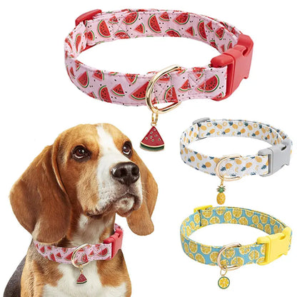Pet dog collar with Fruit metal pendant