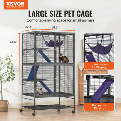 64.6" Rolling Metal Ferret Cage Large 4-Tier