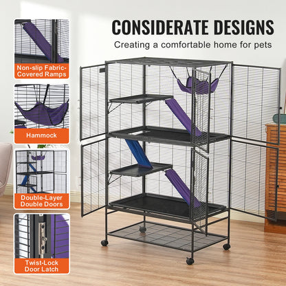 64.6" Rolling Metal Ferret Cage Large 4-Tier