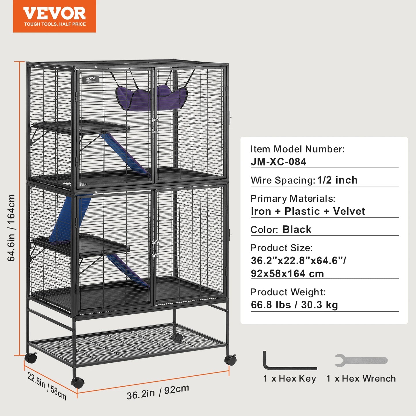 64.6" Rolling Metal Ferret Cage Large 4-Tier