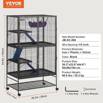 64.6" Rolling Metal Ferret Cage Large 4-Tier