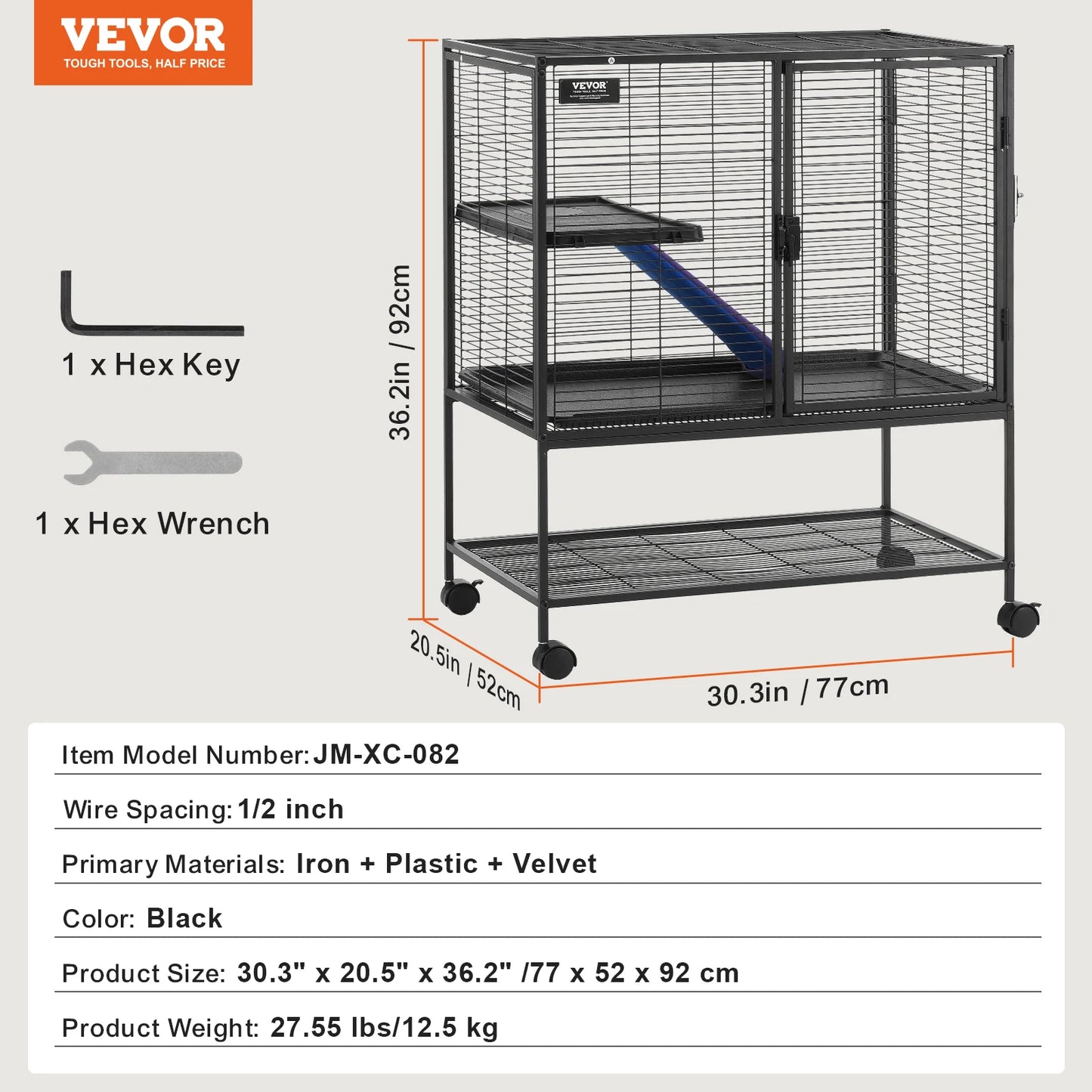 64.6" Rolling Metal Ferret Cage Large 4-Tier