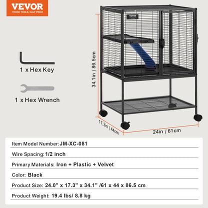 64.6" Rolling Metal Ferret Cage Large 4-Tier