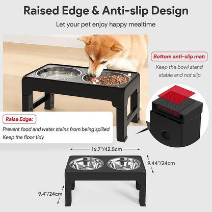Raised Dog & Cat Bowls - Adjustable Heights
