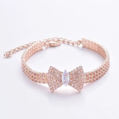 Rhinestones Cat Collar with Bling Bow Charm Shiny Crystal Pet Collar Rhinestone Adjustable Collar Necklace for Small Pet Cat Dog