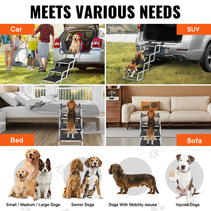 SucceBuy  Dog Stair for Cars Wide 4-step Dog Car Steps Folding Portable Pet Steps Lightweight Aluminum Car SUV and Truck 150 lbs