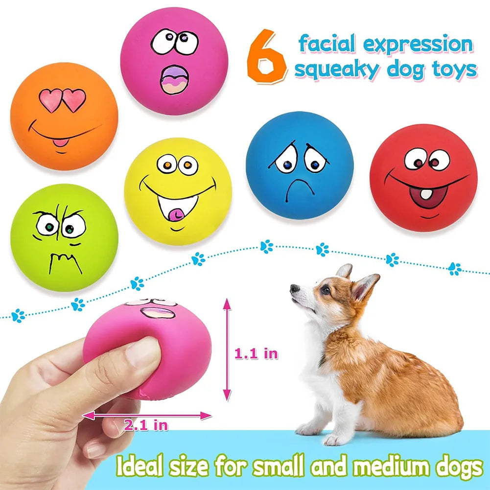 6Pcs Smile Face Squeaky Dog Toys