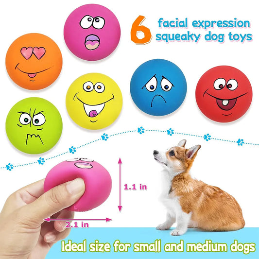 6Pcs Smile Face Squeaky Dog Toys