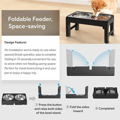 Raised Dog & Cat Bowls - Adjustable Heights