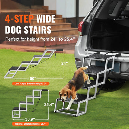 SucceBuy  Dog Stair for Cars Wide 4-step Dog Car Steps Folding Portable Pet Steps Lightweight Aluminum Car SUV and Truck 150 lbs