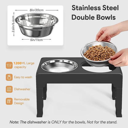 Raised Dog & Cat Bowls - Adjustable Heights