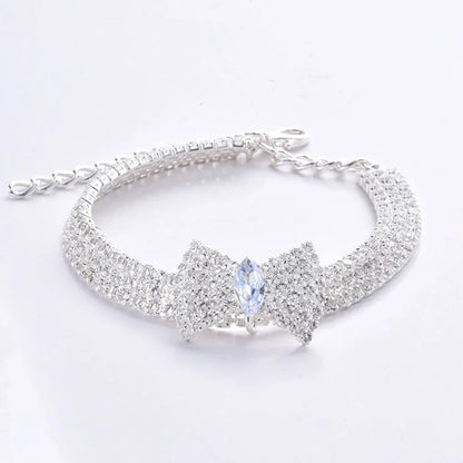 Rhinestones Cat Collar with Bling Bow Charm Shiny Crystal Pet Collar Rhinestone Adjustable Collar Necklace for Small Pet Cat Dog