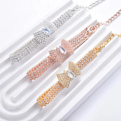 Rhinestones Cat Collar with Bling Bow Charm Shiny Crystal Pet Collar Rhinestone Adjustable Collar Necklace for Small Pet Cat Dog
