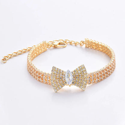 Rhinestones Cat Collar with Bling Bow Charm Shiny Crystal Pet Collar Rhinestone Adjustable Collar Necklace for Small Pet Cat Dog