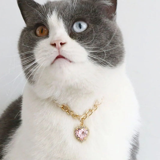 Cute Rhinestone Cat Collar Diamond Dog Collar with Bling Charm Adjustable Rhinestones Dog Puppy Necklace with Crystal Pendant