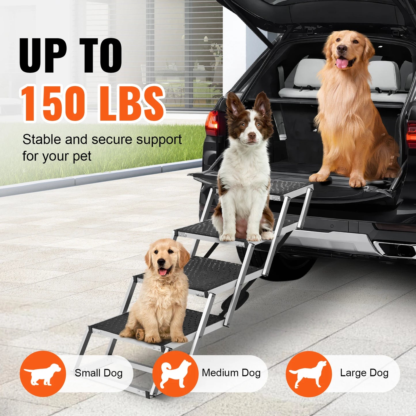 SucceBuy  Dog Stair for Cars Wide 4-step Dog Car Steps Folding Portable Pet Steps Lightweight Aluminum Car SUV and Truck 150 lbs
