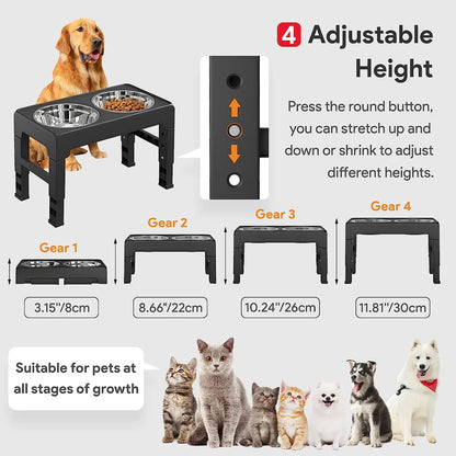 Raised Dog & Cat Bowls - Adjustable Heights