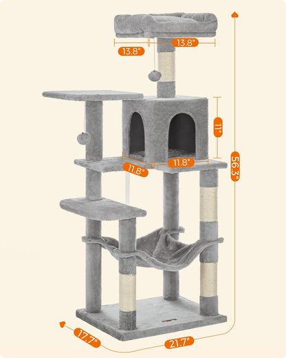 Feandrea Cat Tree, 56.3-Inch Cat Tower for Indoor Cats,